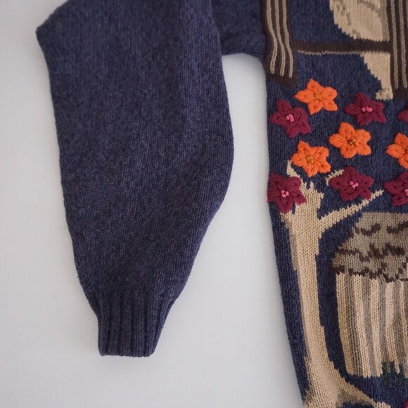 Vintage Northern Reflections Puppy Dog Navy Knit Cardigan Sweater Grandmacore M - Picture 7 of 10